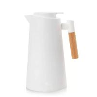 Garrafa Térmica Design Cabo Madeira Botão Abre Fácil Branca - Vivaflor Decor - 1