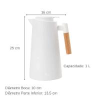 Garrafa Térmica Design Cabo Madeira Botão Abre Fácil Branca - Vivaflor Decor - 5