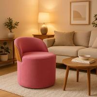 Puff Encosto Corino Redondo Suede Sala Penteadeira Quarto Cor:rose - 1