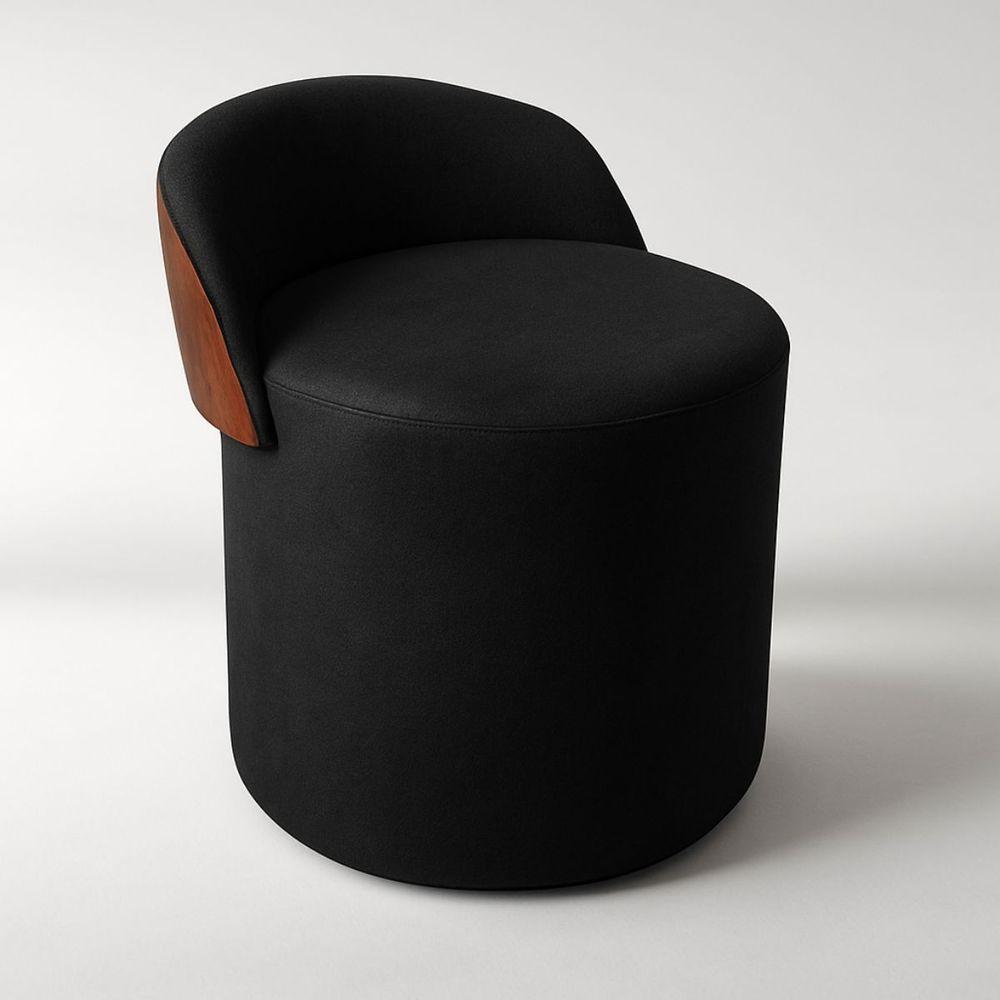 Puff Encosto Corino Redondo Suede Sala Penteadeira Quarto Cor:preto - 2