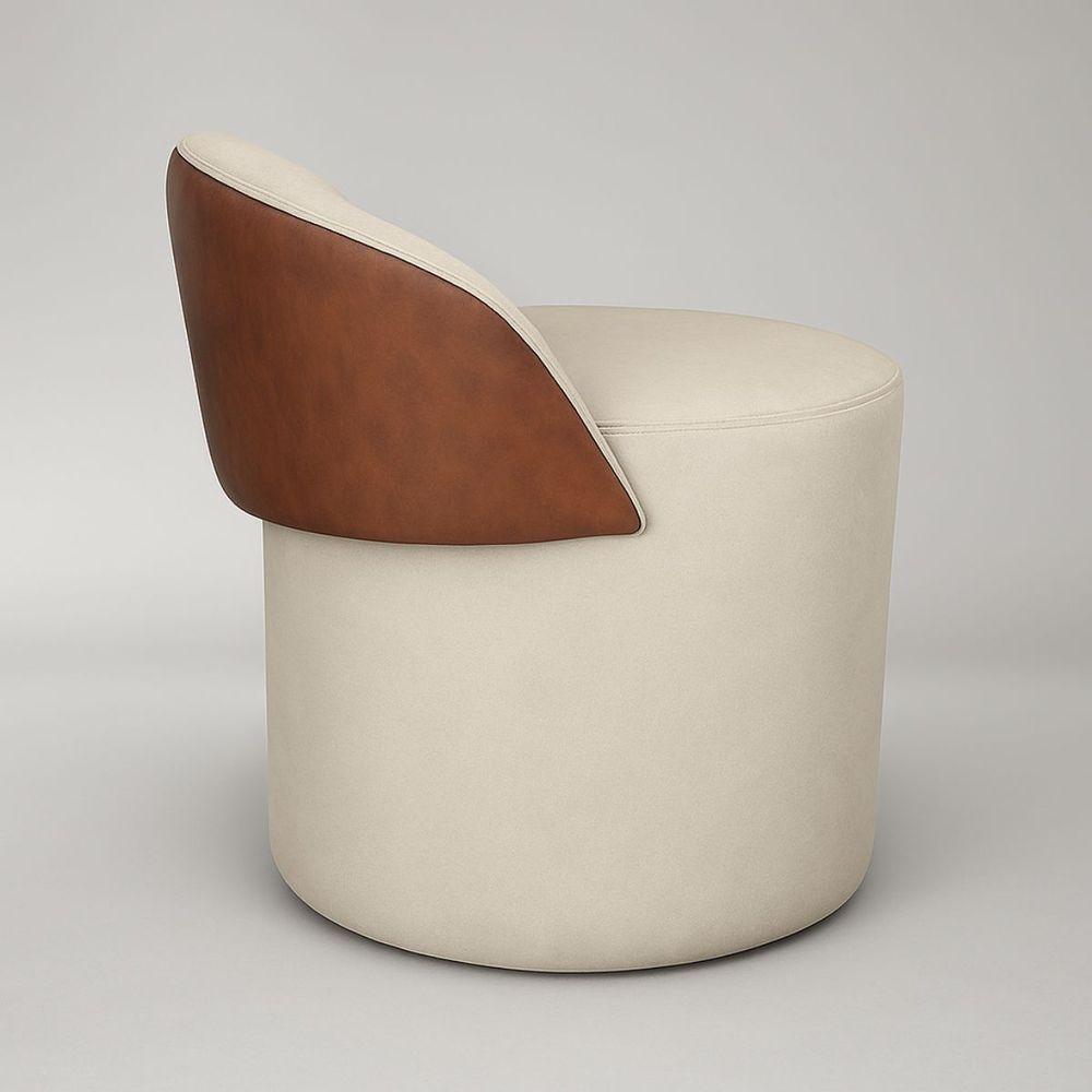 Puff Encosto Corino Redondo Suede Sala Penteadeira Quarto Cor:preto - 7