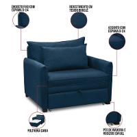 Poltrona Cama Retrátil Solteiro Com Rodízio Cloe Bouclê Azul Marinho E03 - D'rossi - 3