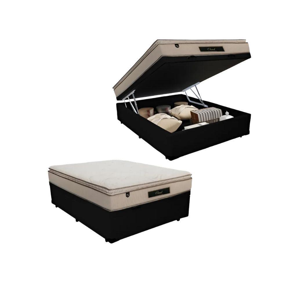 Cama Box Baú Casal Suede + Colchão Cloud Pillow Top Molas Ensacadas Luckspuma 138x188x74 Preto - 2