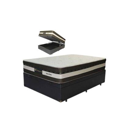 Cama Box Baú Casal Suede + Colchão Esplendor Molas Ensacadas Luckspuma 138x188x75 Preto