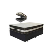 Cama Box Baú Casal Suede + Colchão Esplendor Molas Ensacadas Luckspuma 138x188x75 Preto - 1