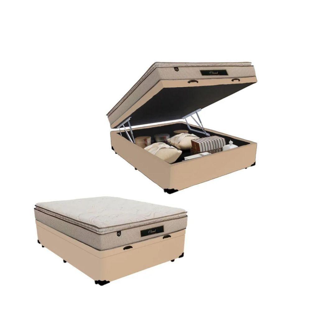 Cama Box Baú Casal Suede + Colchão Cloud Pillow Top Molas Ensacadas Luckspuma 138x188x74 Bege - 2