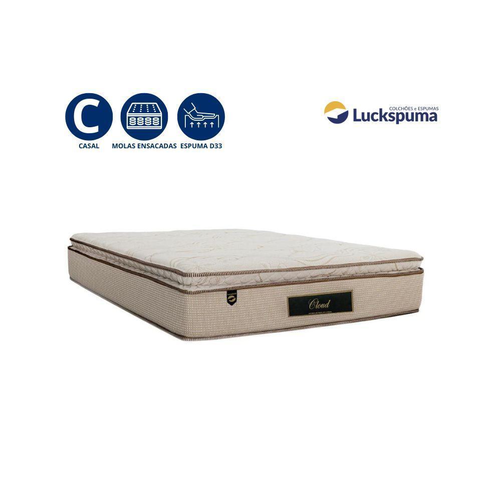 Cama Box Baú Casal Suede + Colchão Cloud Pillow Top Molas Ensacadas Luckspuma 138x188x74 Bege - 4