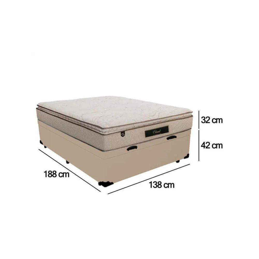 Cama Box Baú Casal Suede + Colchão Cloud Pillow Top Molas Ensacadas Luckspuma 138x188x74 Bege - 5