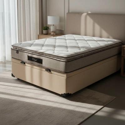 Cama Box Baú Casal Suede + Colchão Cloud Pillow Top Molas Ensacadas Luckspuma 138x188x74 Bege