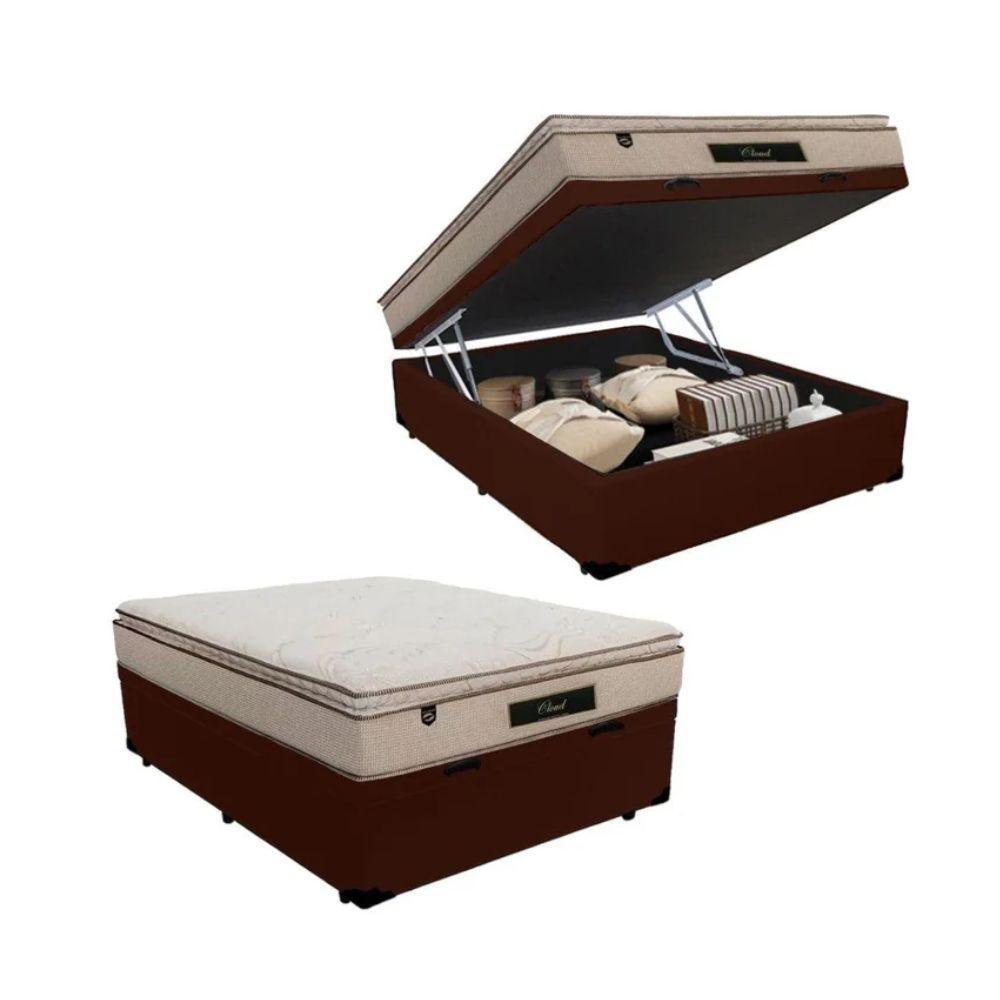 Cama Box Baú Casal Suede + Colchão Cloud Pillow Top Molas Ensacadas Luckspuma 138x188x74 Marrom - 2