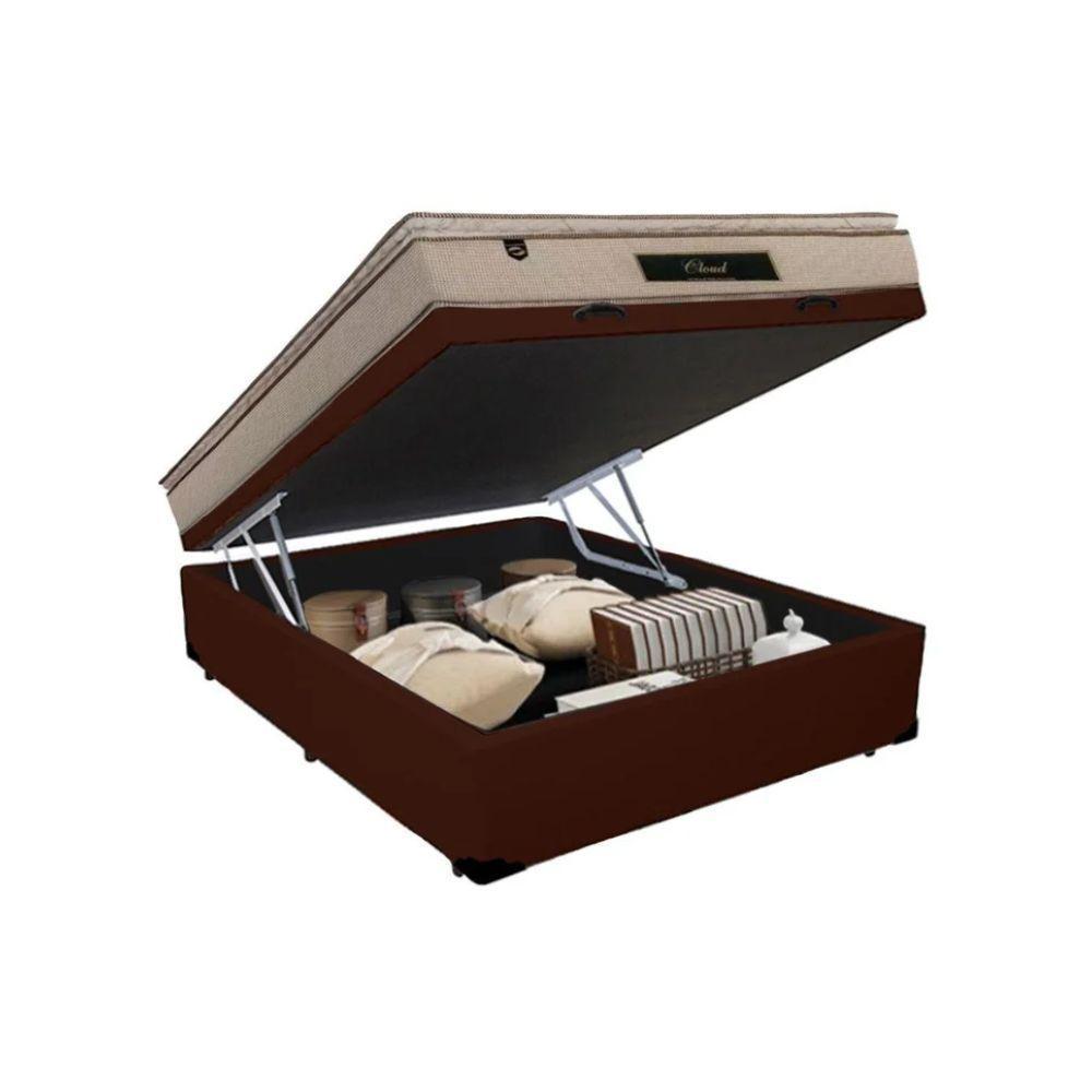 Cama Box Baú Casal Suede + Colchão Cloud Pillow Top Molas Ensacadas Luckspuma 138x188x74 Marrom - 6