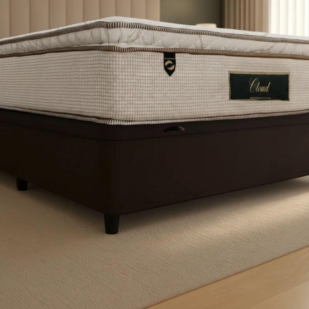 Cama Box Baú Casal Suede + Colchão Cloud Pillow Top Molas Ensacadas Luckspuma 138x188x74 Marrom - 7
