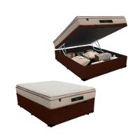 Cama Box Baú Casal Suede + Colchão Cloud Pillow Top Molas Ensacadas Luckspuma 138x188x74 Marrom - 2