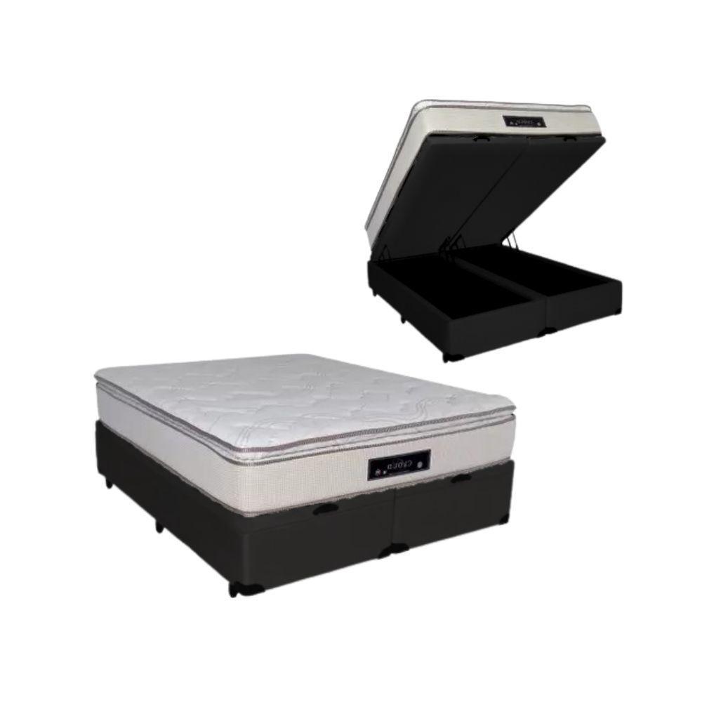 Cama Box Baú Queen Suede + Colchão Cloud Pillow Top Molas Ensacadas Luckspuma 158x198x74 Cor:preto - 1