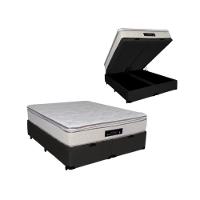 Cama Box Baú Queen Suede + Colchão Cloud Pillow Top Molas Ensacadas Luckspuma 158x198x74 Cor:preto - 1