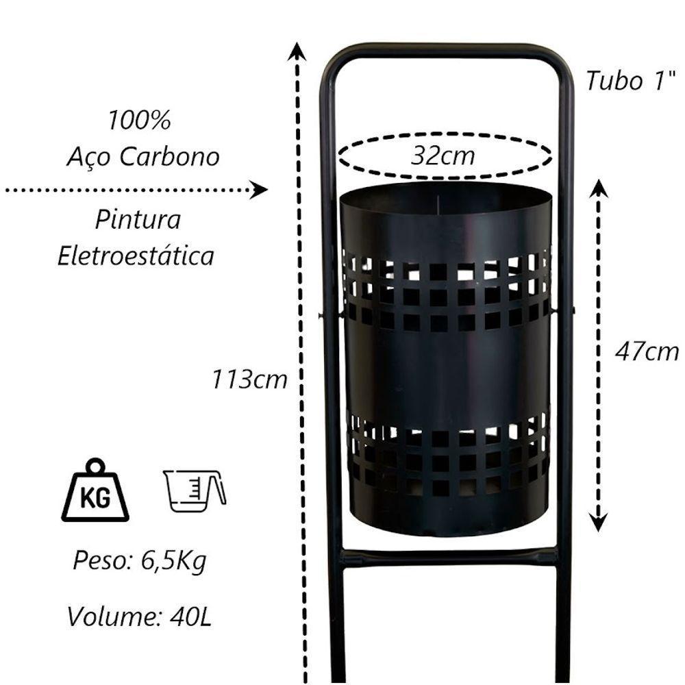 Kit 3 Lixeiras Pátios Parques Calçada Rua Redonda Tela 113cm - 2