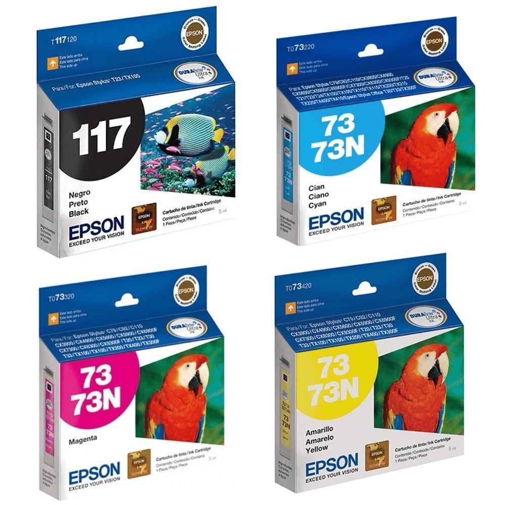 Cartucho Tinta Epson 73n T073120 Kit 4 Cores C79 Cx3900 Cx4900 Cx5900 Original - 2