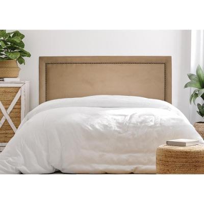 Cabeceira Casal Reta Luxo 140x60 Suede Bege - Tachas Fumê