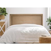 Cabeceira Casal Reta Luxo 140x60 Suede Bege - Tachas Fumê - 1