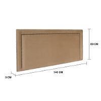 Cabeceira Casal Reta Luxo 140x60 Suede Bege - Tachas Fumê - 2