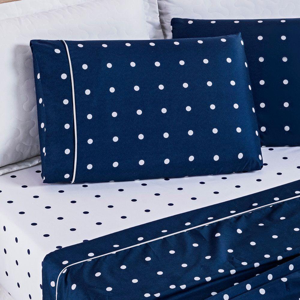 Cobre Leito + Jogo De Cama 200 Fios Petit Poá King 07 Peças 100% Poliéster - Marinho - 9