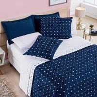 Cobre Leito + Jogo De Cama 200 Fios Petit Poá King 07 Peças 100% Poliéster - Marinho - 5