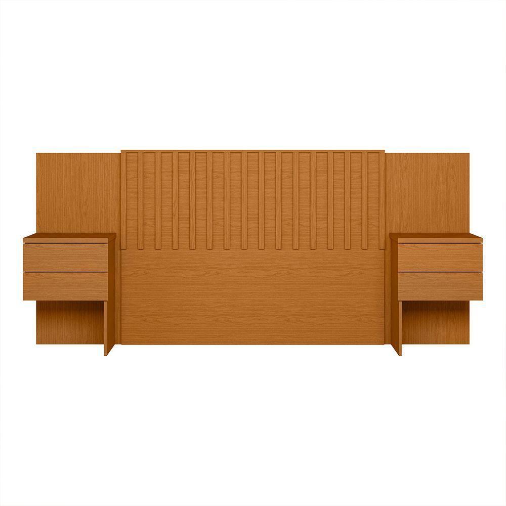 Cabeceira Cama King Sampa Com Painel Ripado Extensível E Mesas Laterais ? Cinamomo - 2
