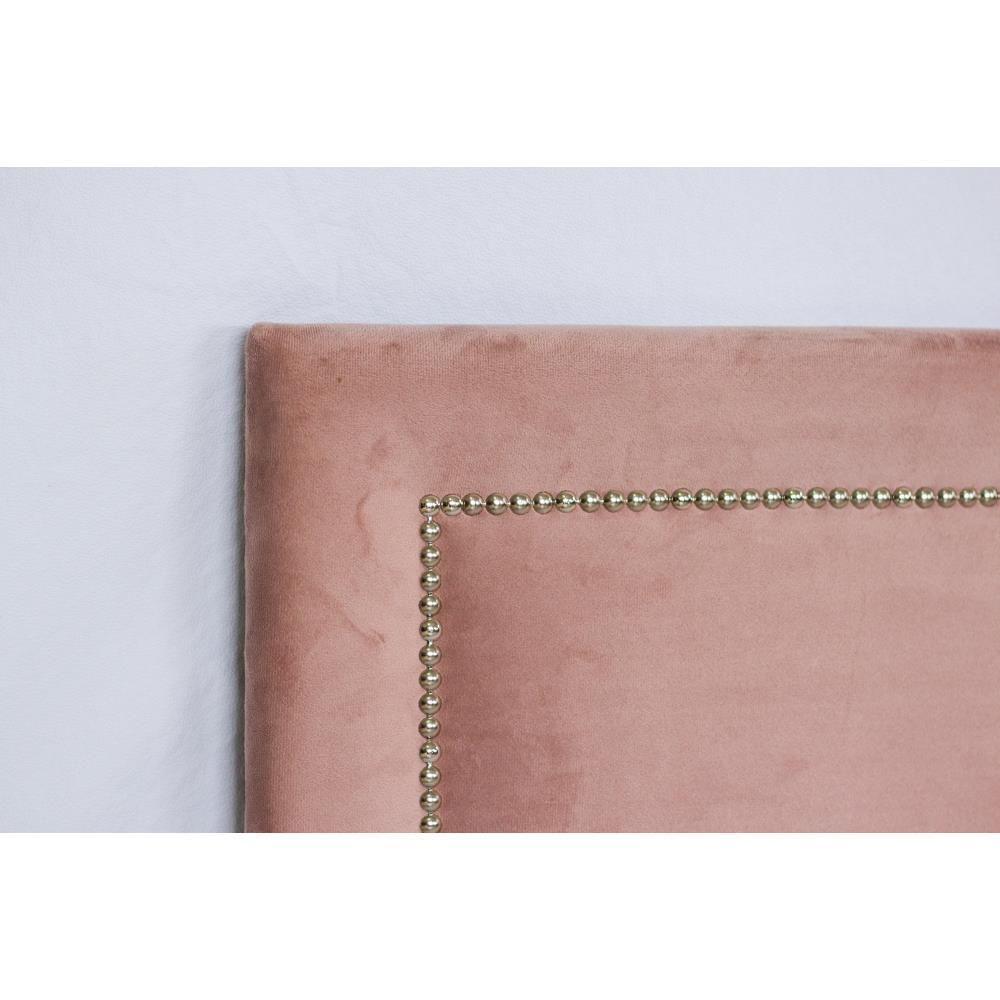 Cabeceira Casal Reta Luxo 140x60 Veludo Rosê - Tachas Prata - 3