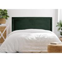 Cabeceira Casal Reta Luxo 140x60 Veludo Verde - Tachas Fumê - 1