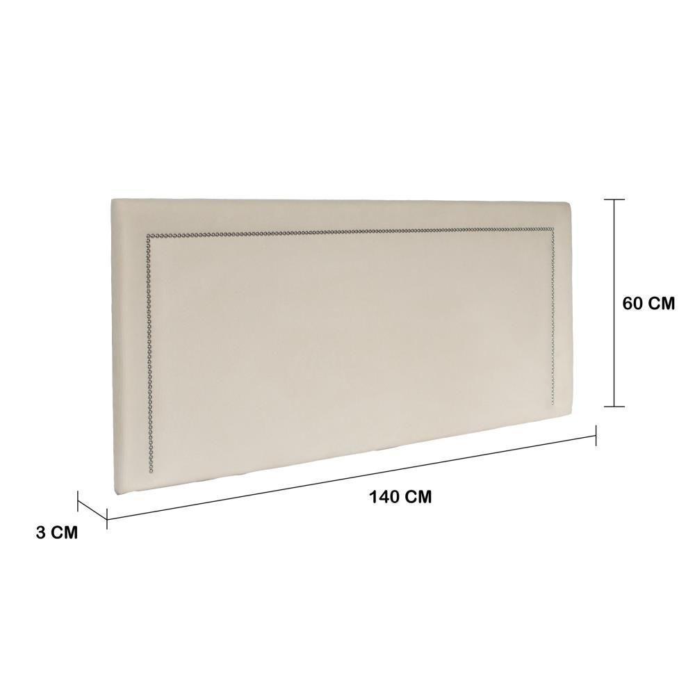 Cabeceira Casal Reta Luxo 140x60 Suede Off White - Tachas Prata - 2