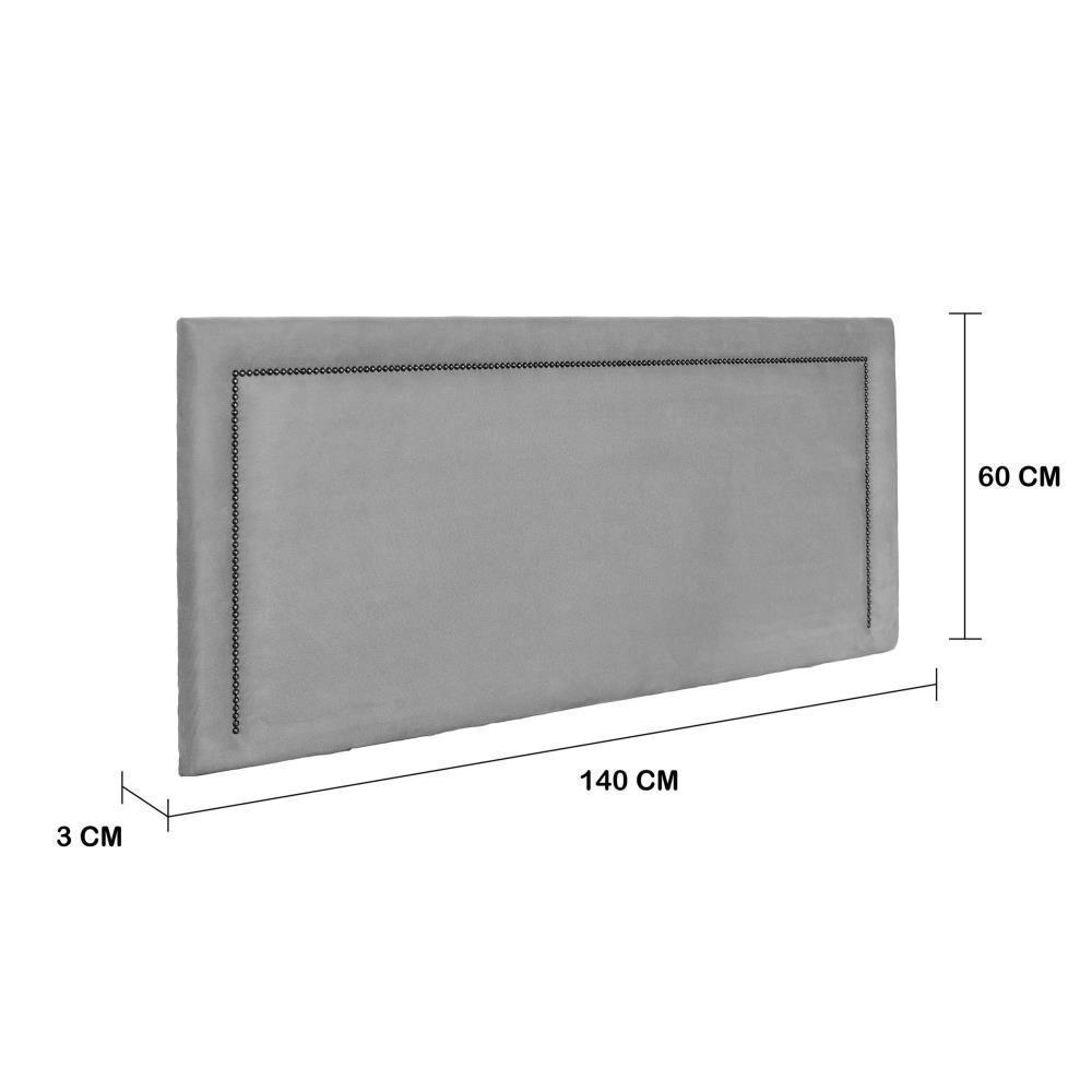 Cabeceira Casal Reta Luxo 140x60 Suede Cinza - Tachas Fumê - 2