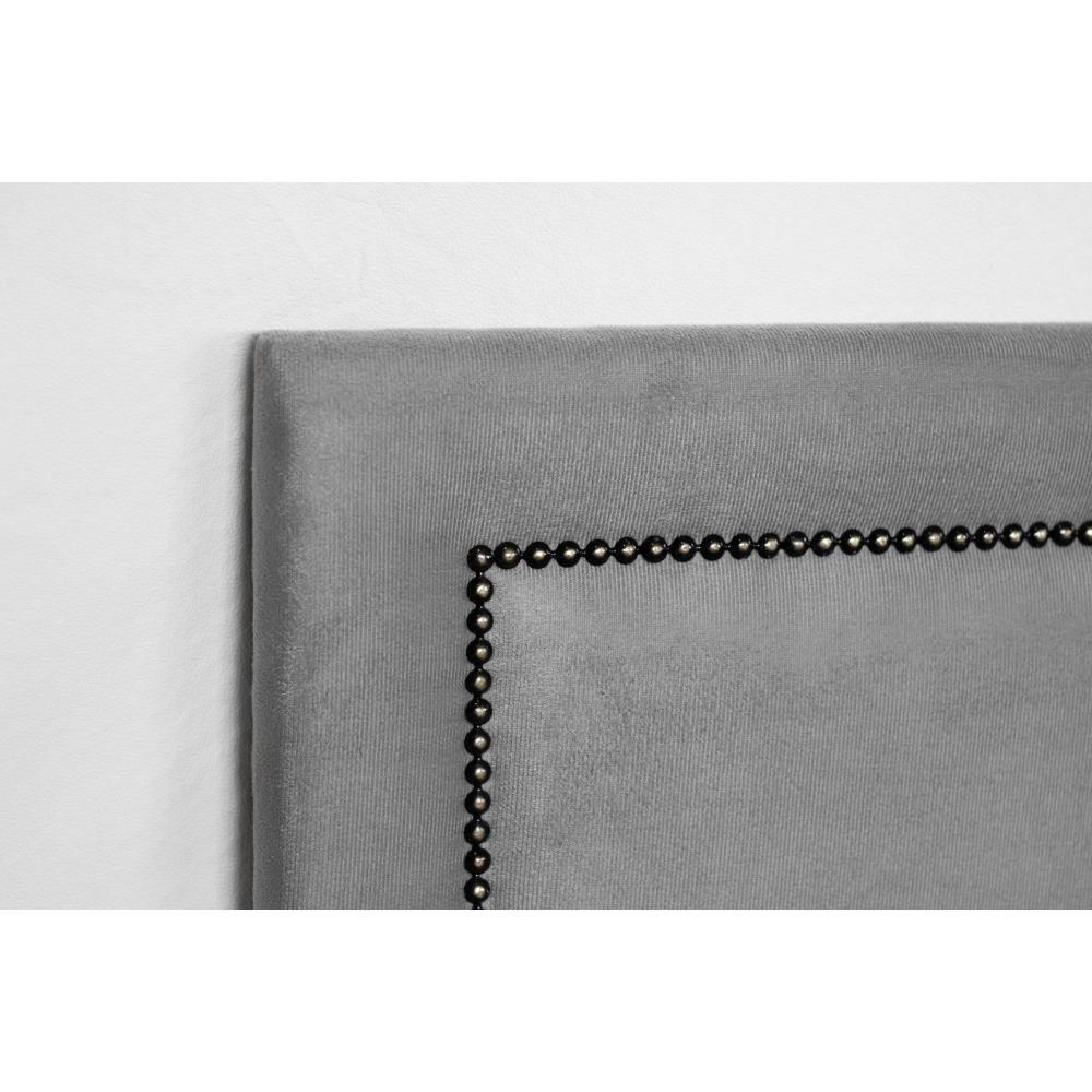 Cabeceira Casal Reta Luxo 140x60 Suede Cinza - Tachas Fumê - 3