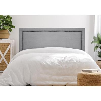 Cabeceira Casal Reta Luxo 140x60 Suede Cinza - Tachas Fumê