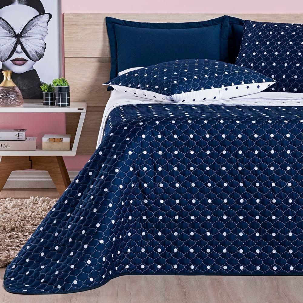 Cobre Leito + Jogo De Cama Solteiro + Jogo De Banho Petit Poá 10 Peças 100% Poliéster - Marinho - 7