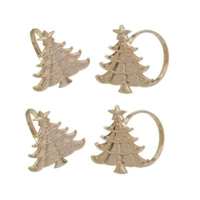 Conjunto 4 Argolas Para Guardanapo Pinheiro Dourado Dg1298 - Tok Da Casa