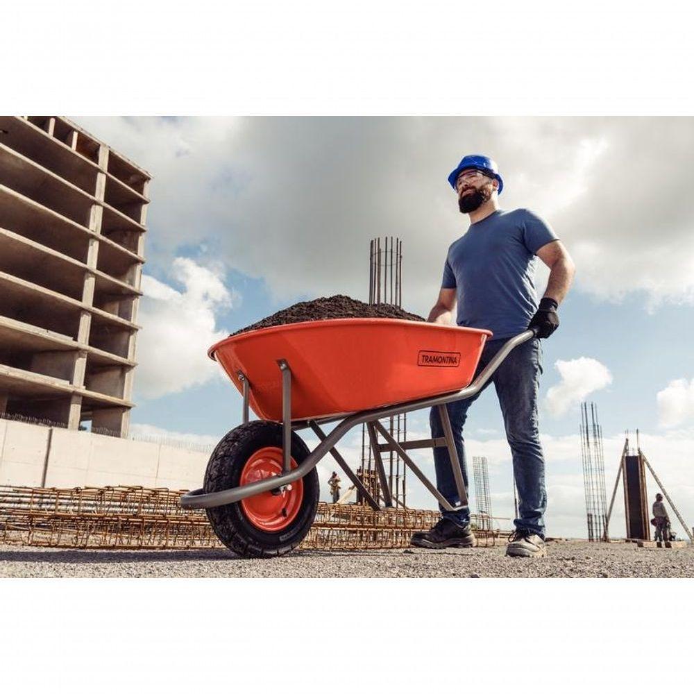 Carrinho De Mão Tramontina Com Caçamba Extrafunda Metálica Laranja 80 Litros Braço Metálico E Pneu Com Câmara - 2