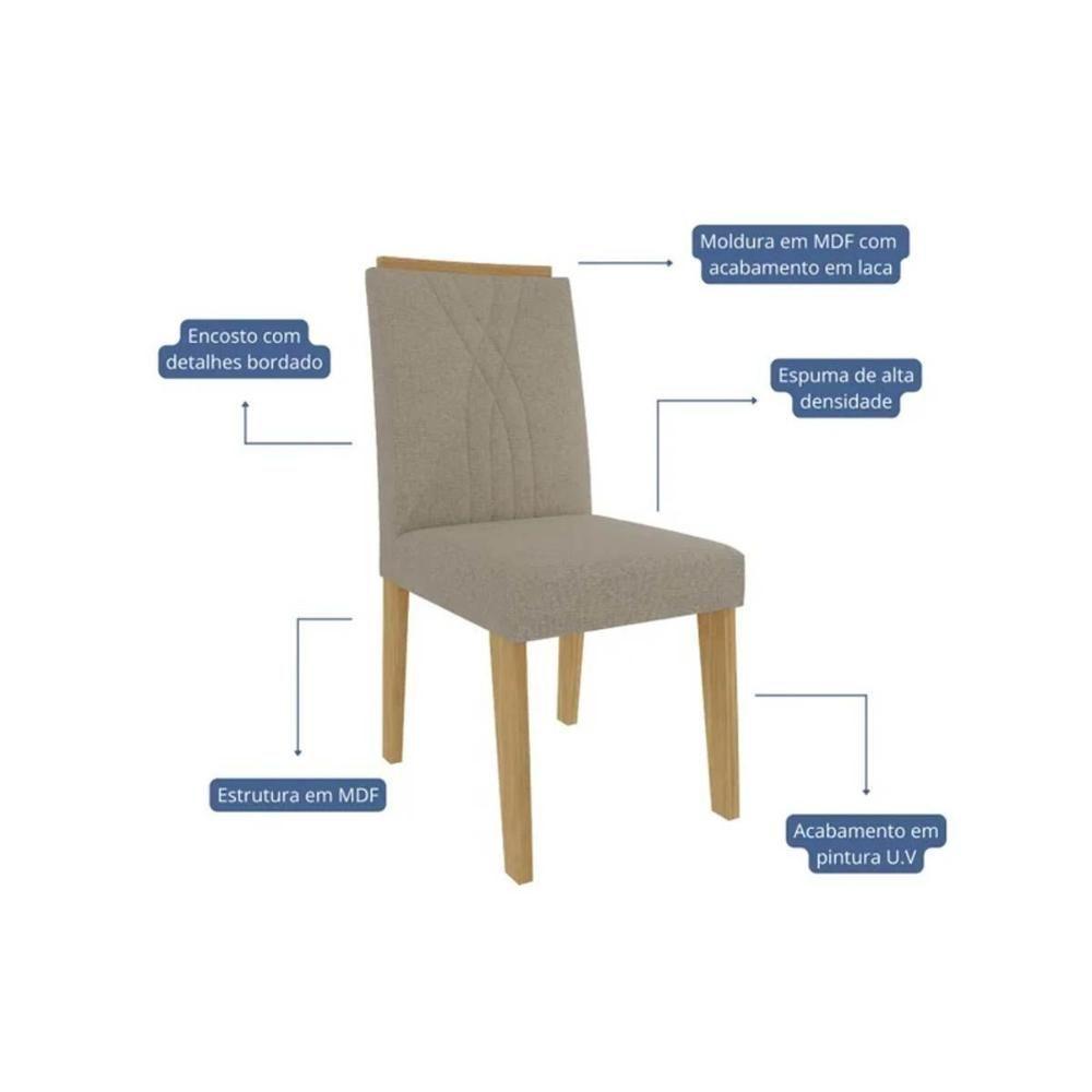 Conjunto Mesa De Cozinha Flora Tampo Madeirado Com Vidro 95x95cm E 4 Cadeiras Nicole Nature Suede Nude Bege Cimol - 5