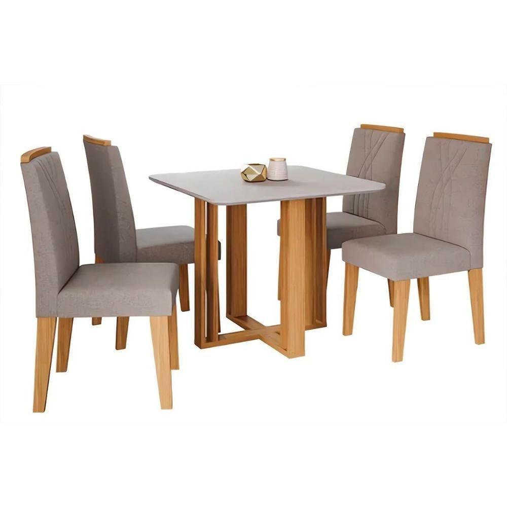 Conjunto Mesa De Cozinha Flora Tampo Madeirado Com Vidro 95x95cm E 4 Cadeiras Nicole Nature Suede Nude Bege Cimol - 9