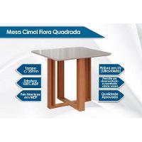 Conjunto Mesa De Cozinha Flora Tampo Madeirado Com Vidro 95x95cm E 4 Cadeiras Nicole Nature Suede Nude Bege Cimol - 3