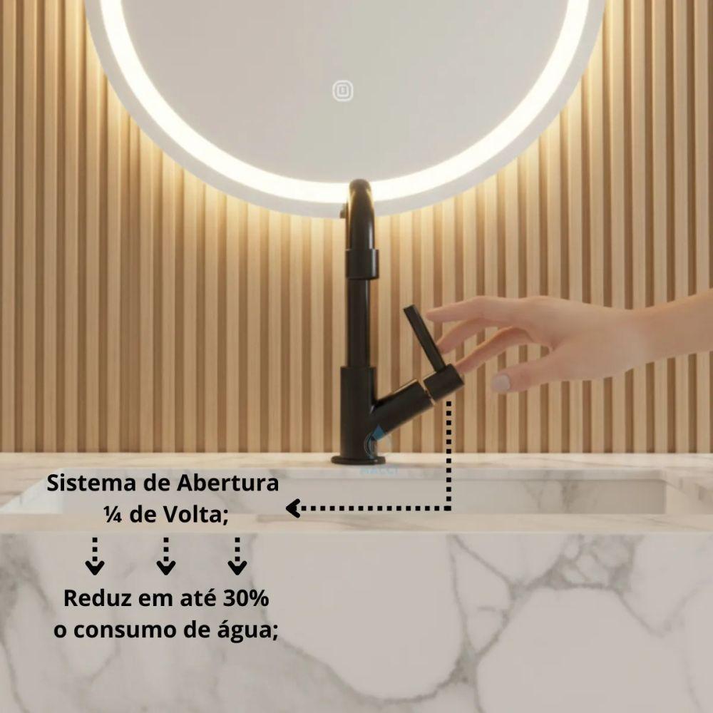 Torneira Pia Lavatório Mesa Bica Móvel 1/4v Preto Fosco Luxo - 5