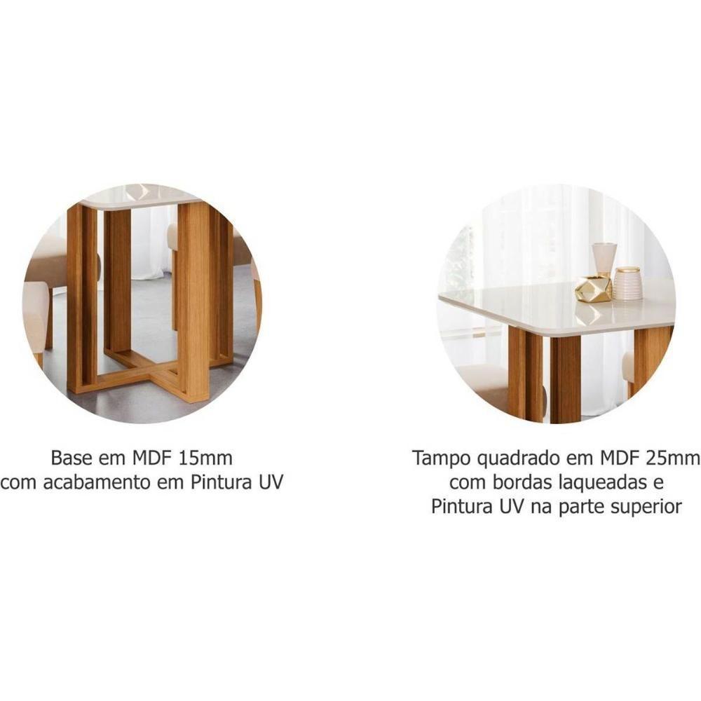 Conjunto Mesa Sala Jantar Flora Tampo Madeirado Com Vidro 95x95cm E 4 Cadeiras Nicole Nature Suede Nude Bege Cimol - 8