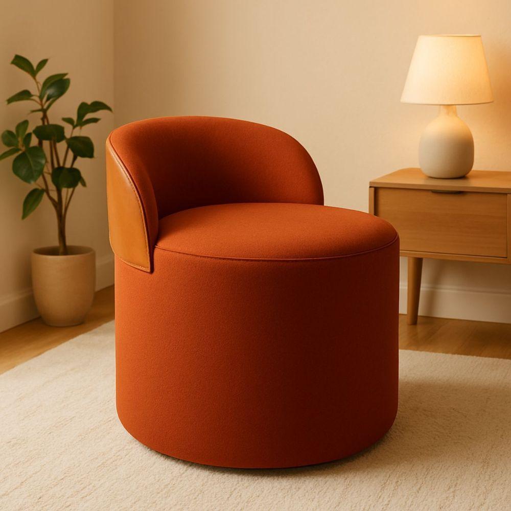 Puff Encosto Corino Redondo Suede Sala Penteadeira Quarto Cor:terracota - 1