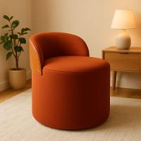 Puff Encosto Corino Redondo Suede Sala Penteadeira Quarto Cor:terracota - 1