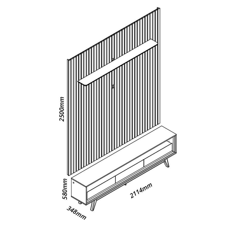 Rack Com Painel Ripado Com Led Nobre 2.3 Azul Royal Com Off White - Gelius Móveis - 3