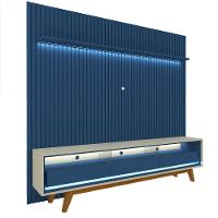 Rack Com Painel Ripado Com Led Nobre 2.3 Azul Royal Com Off White - Gelius Móveis - 1