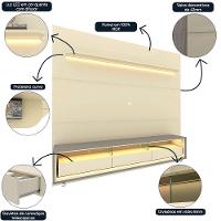 Rack Com Painel Royal/requinte 2.2 C/rodízio Off White Com Cinza - Gelius Móveis - 3