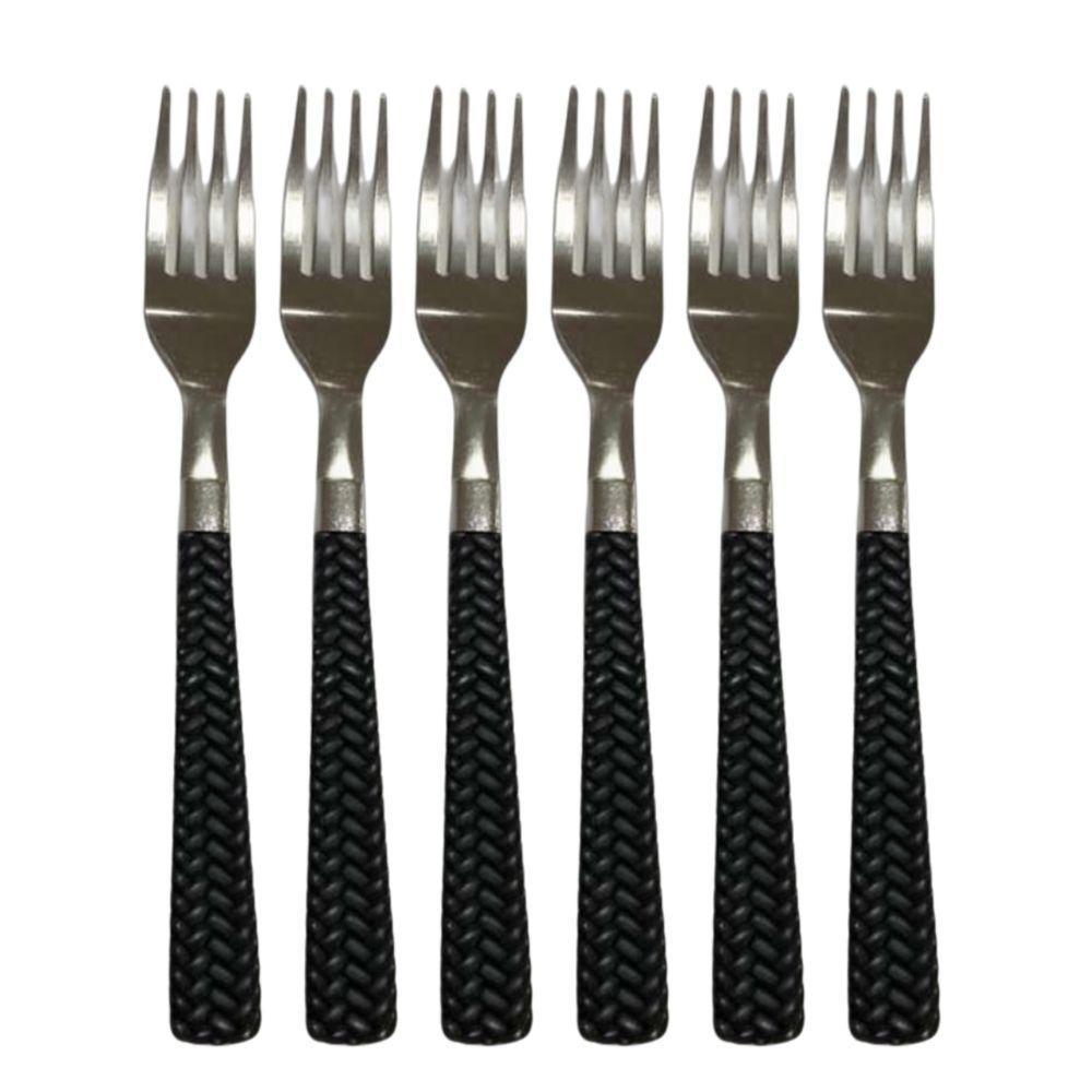 Conjunto 6 Garfos Mesa Inox Cabo Preto Qualidade E Resistencia - 1