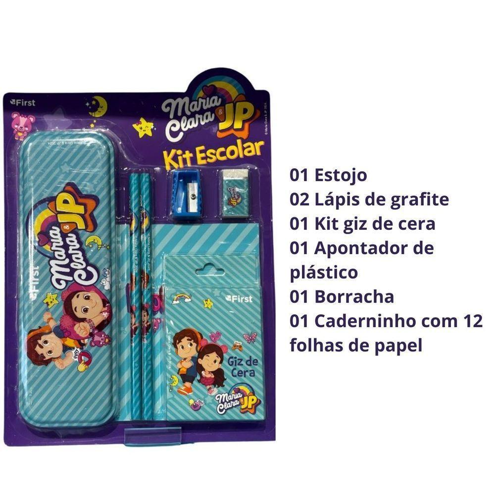 Kit Escolar Maria Clara E Jp Estojo Borracha Lapis Giz De Cera Apontador Caderninho - 2