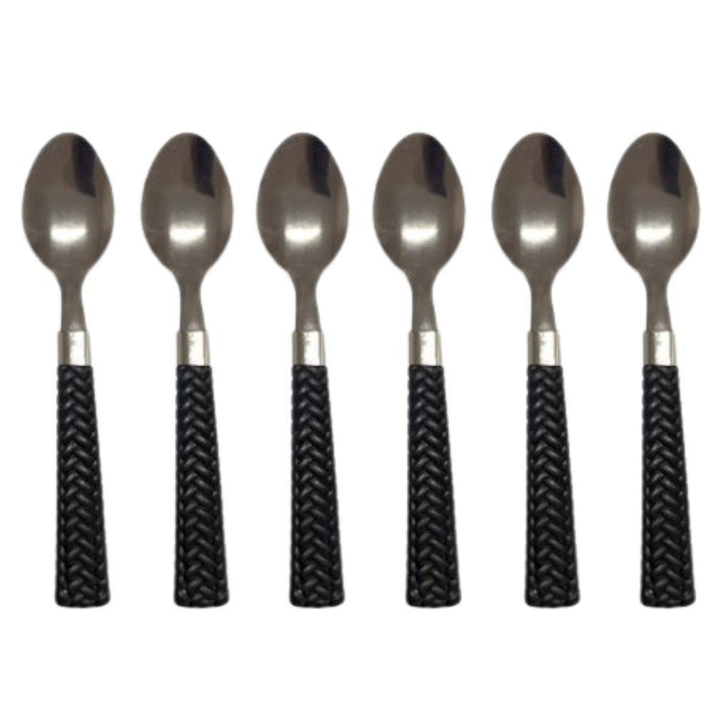 Kit 6 Colheres De Sobremesa Cabo Preto Sofisticada Chique - 1