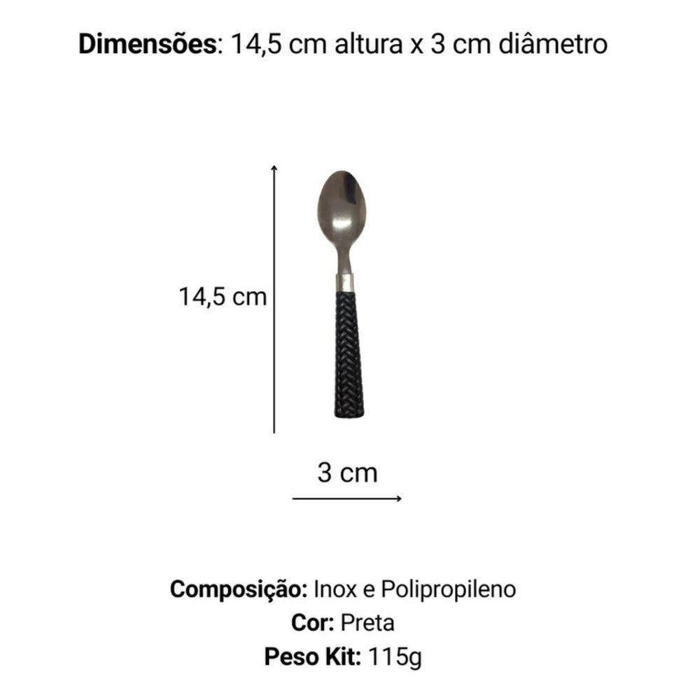 Kit 6 Colheres De Sobremesa Cabo Preto Sofisticada Chique - 3